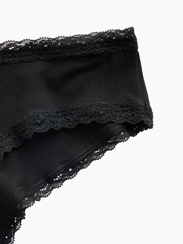 Hipster « cheeky » ultra-doux en coton stretch bio avec bordure en dentelle