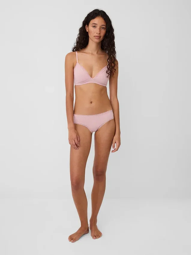 Hipster « cheeky » ultra-doux en coton stretch bio avec bordure en dentelle