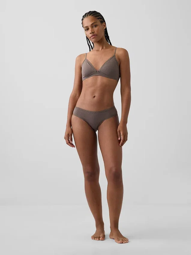 Hipster « cheeky » ultra-doux en coton stretch bio avec bordure en dentelle