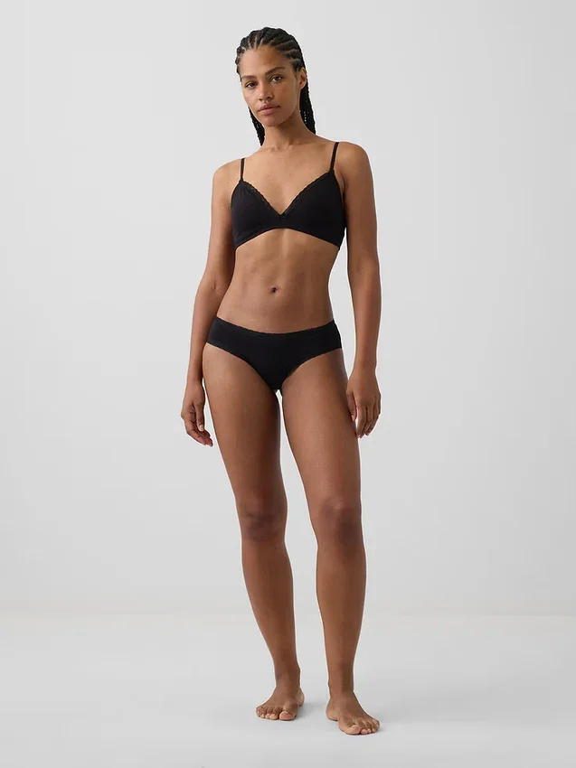 Hipster « cheeky » ultra-doux en coton stretch bio avec bordure en dentelle