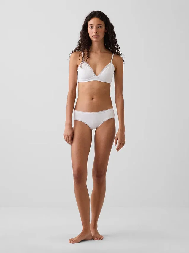 Hipster « cheeky » ultra-doux en coton stretch bio avec bordure en dentelle