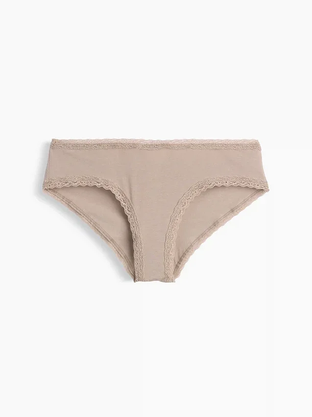 Hipster « cheeky » ultra-doux en coton stretch bio avec bordure en dentelle