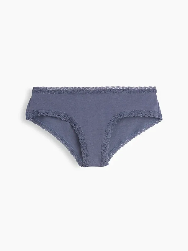 Hipster « cheeky » ultra-doux en coton stretch bio avec bordure en dentelle