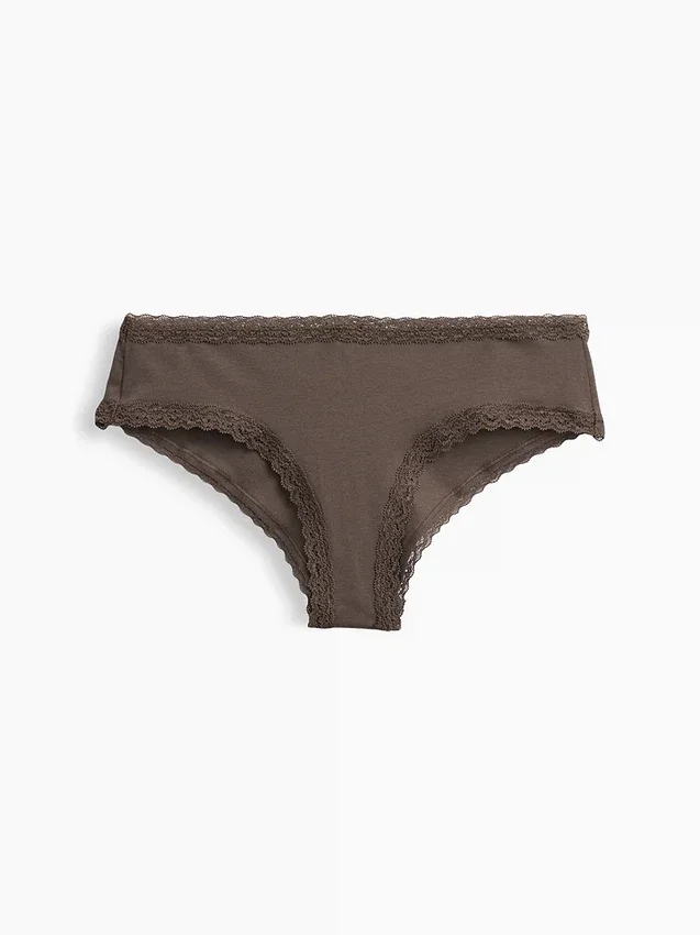 Hipster « cheeky » ultra-doux en coton stretch bio avec bordure en dentelle
