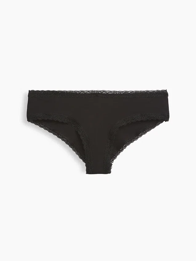 Hipster « cheeky » ultra-doux en coton stretch bio avec bordure en dentelle