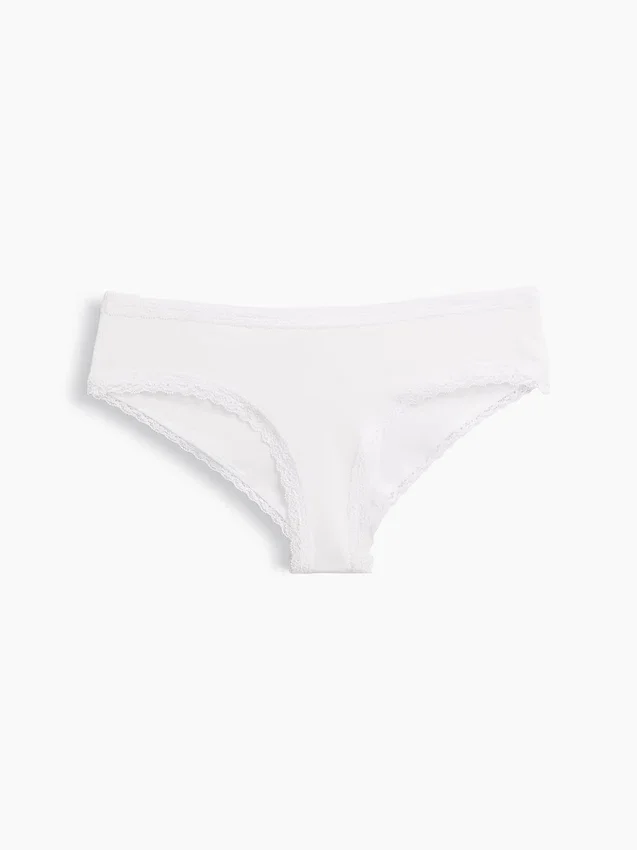 Hipster « cheeky » ultra-doux en coton stretch bio avec bordure en dentelle