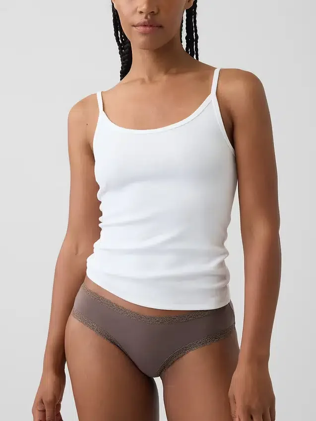 Hipster « cheeky » ultra-doux en coton stretch bio avec bordure en dentelle