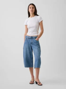 Jean-culotte taille haute à ceinture