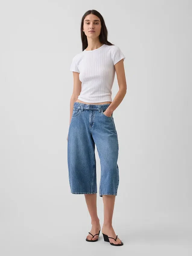 Jean-culotte taille haute à ceinture