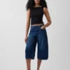 Jean-culotte taille haute à ceinture