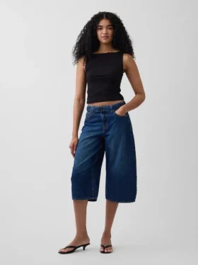 Jean-culotte taille haute à ceinture