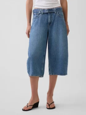 Jean-culotte taille haute à ceinture