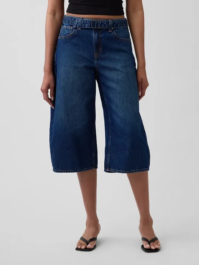Jean-culotte taille haute à ceinture