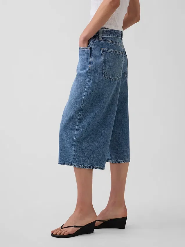 Jean-culotte taille haute à ceinture