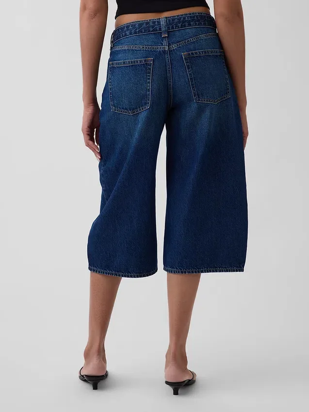 Jean-culotte taille haute à ceinture