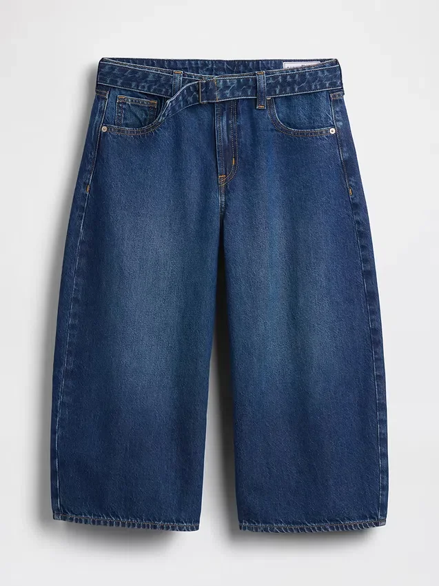 Jean-culotte taille haute à ceinture