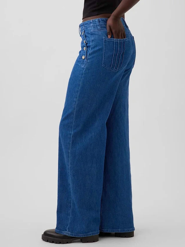 Jean à taille haute, pinces et jambes larges GAP × Hfr par Atelier Ndigo