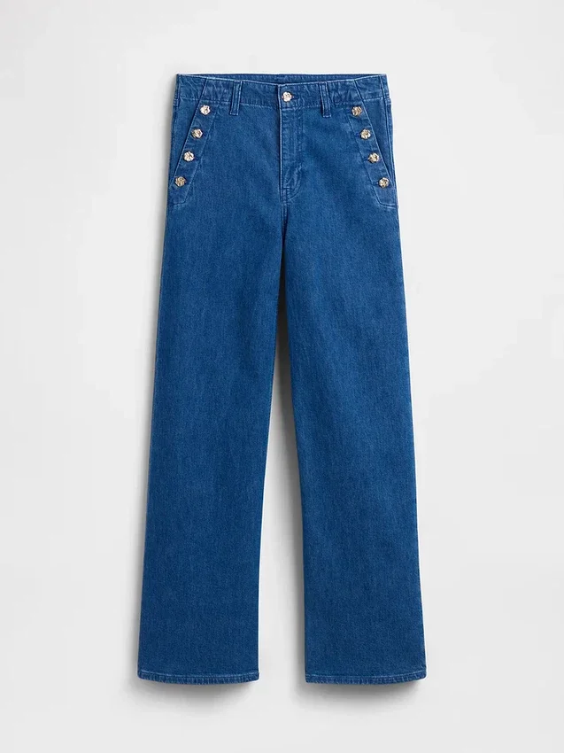 Jean à taille haute, pinces et jambes larges GAP × Hfr par Atelier Ndigo