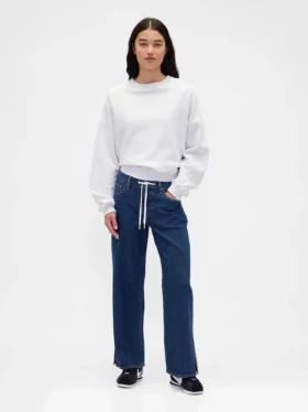 Jeans ample taille basse à cordon de serrage style années 90