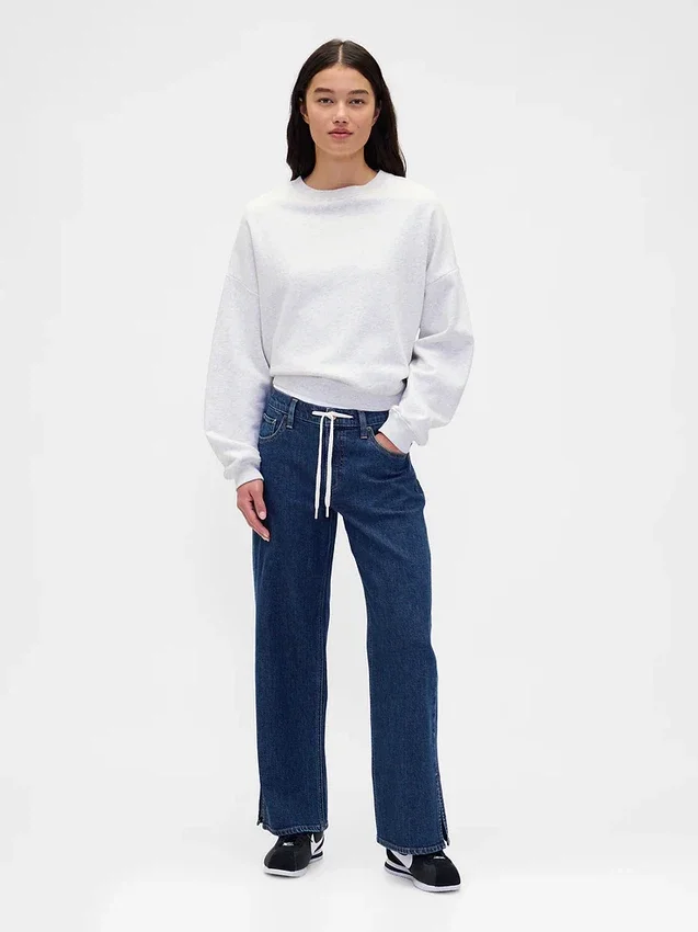 Jeans ample taille basse à cordon de serrage style années 90