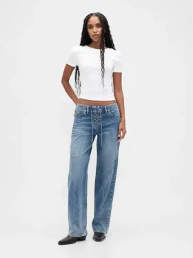 Jeans ample à taille basse et lacets, style années 90