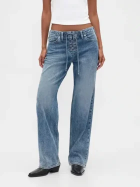 Jeans ample à taille basse et lacets, style années 90