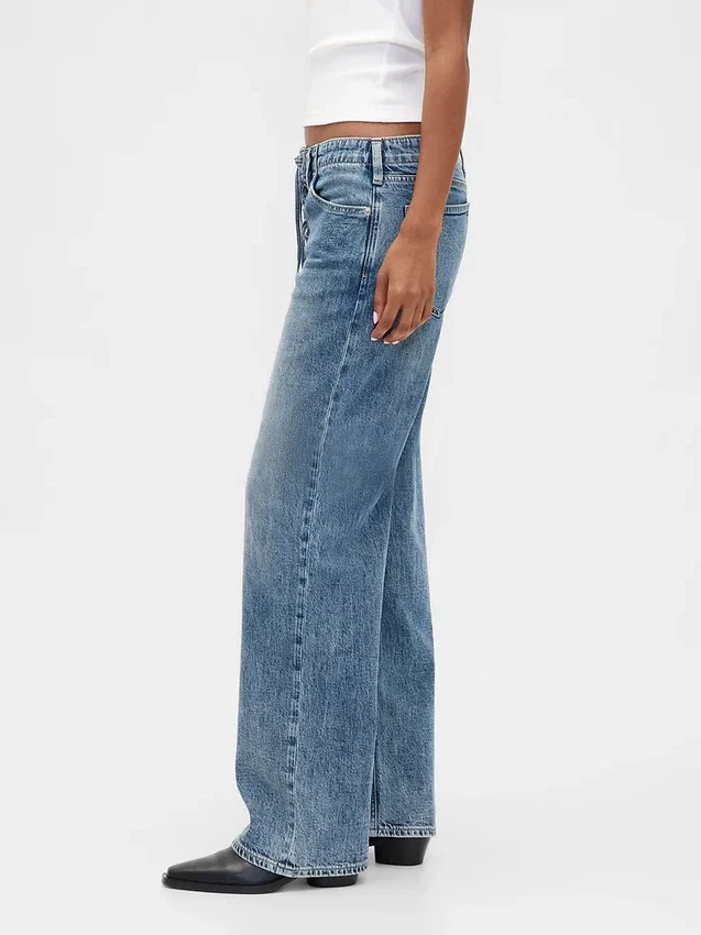Jeans ample à taille basse et lacets, style années 90
