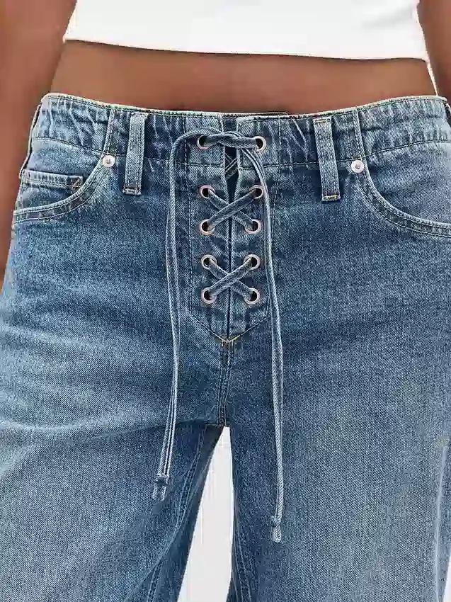 Jeans ample à taille basse et lacets, style années 90