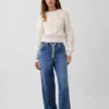 Jeans baggy ample en maille à taille mi-haute