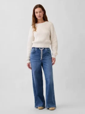 Jeans baggy ample en maille à taille mi-haute