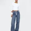Jeans baggy ample en maille à taille mi-haute