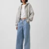 Jeans baggy ample en maille à taille mi-haute
