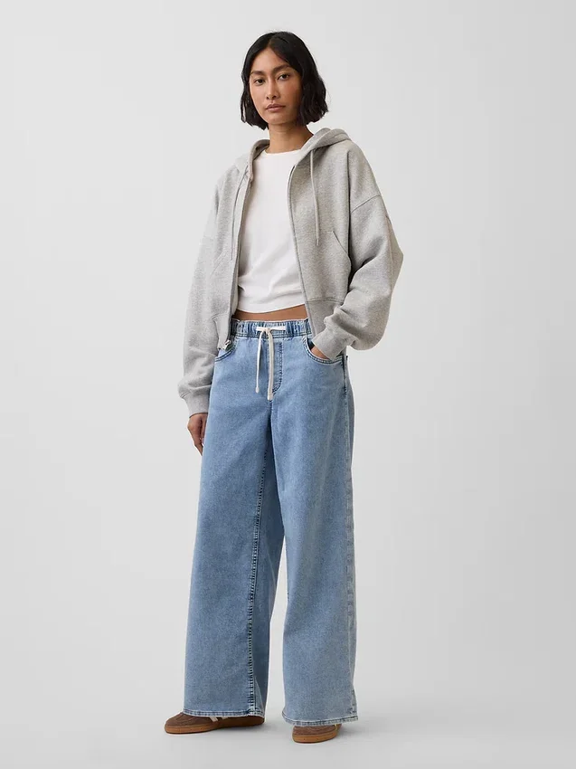 Jeans baggy ample en maille à taille mi-haute