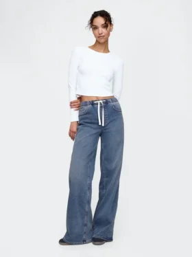 Jeans baggy ample en maille à taille mi-haute