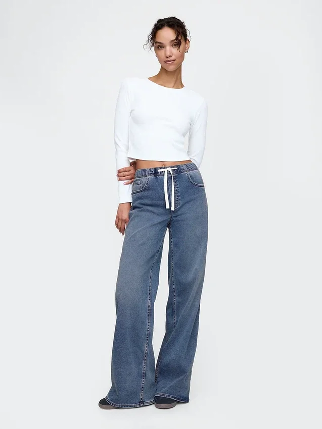 Jeans baggy ample en maille à taille mi-haute