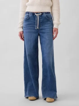 Jeans baggy ample en maille à taille mi-haute