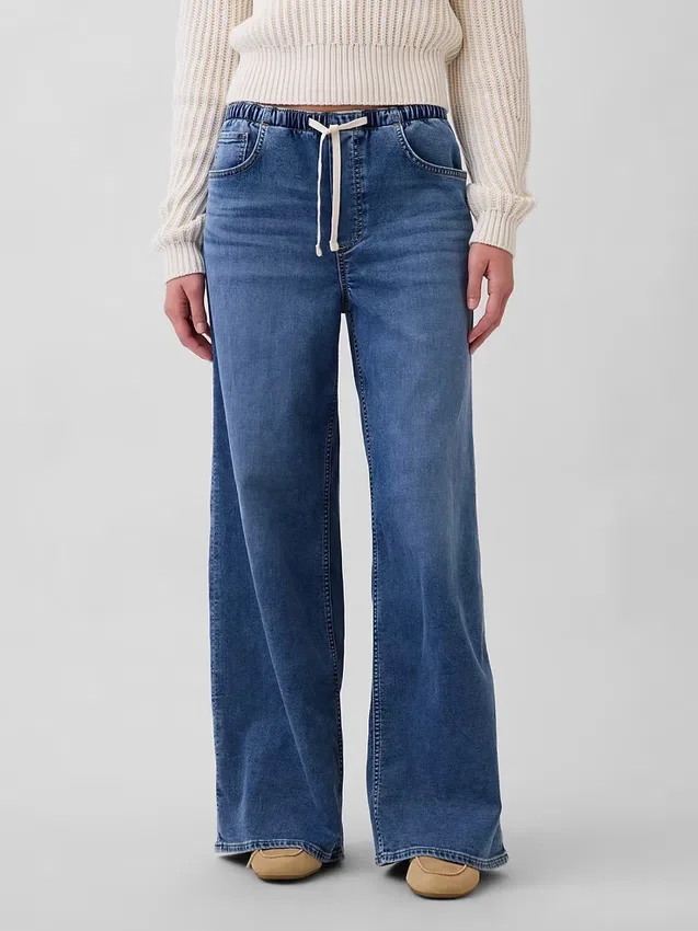 Jeans baggy ample en maille à taille mi-haute