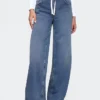 Jeans baggy ample en maille à taille mi-haute