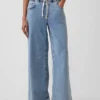 Jeans baggy ample en maille à taille mi-haute