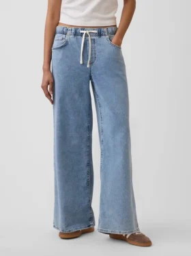 Jeans baggy ample en maille à taille mi-haute
