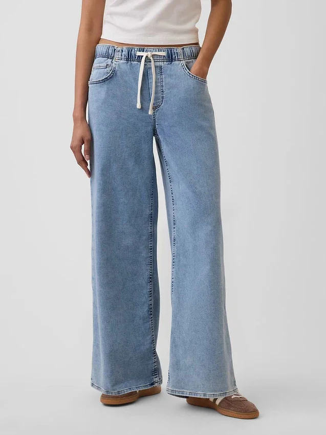 Jeans baggy ample en maille à taille mi-haute