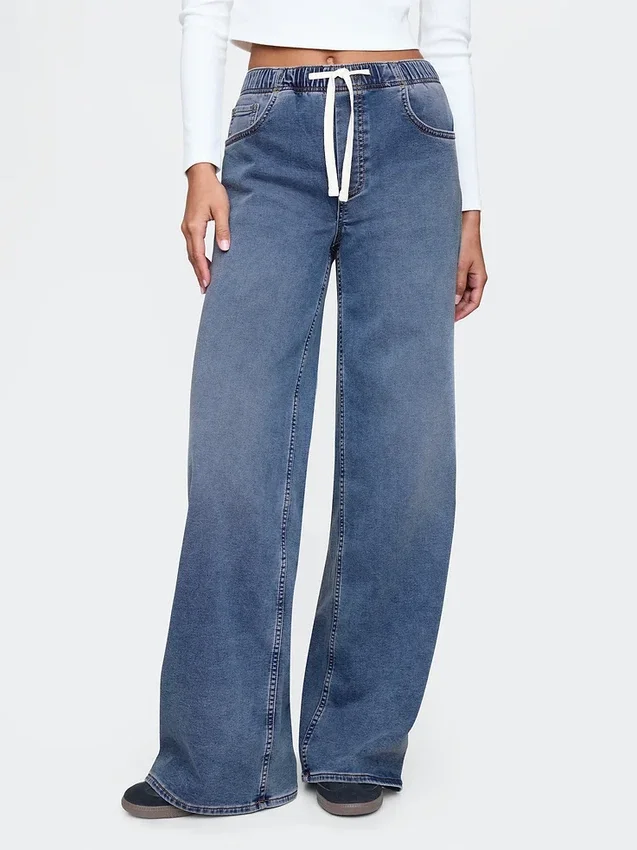 Jeans baggy ample en maille à taille mi-haute