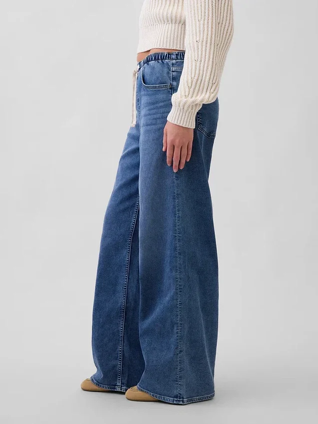 Jeans baggy ample en maille à taille mi-haute