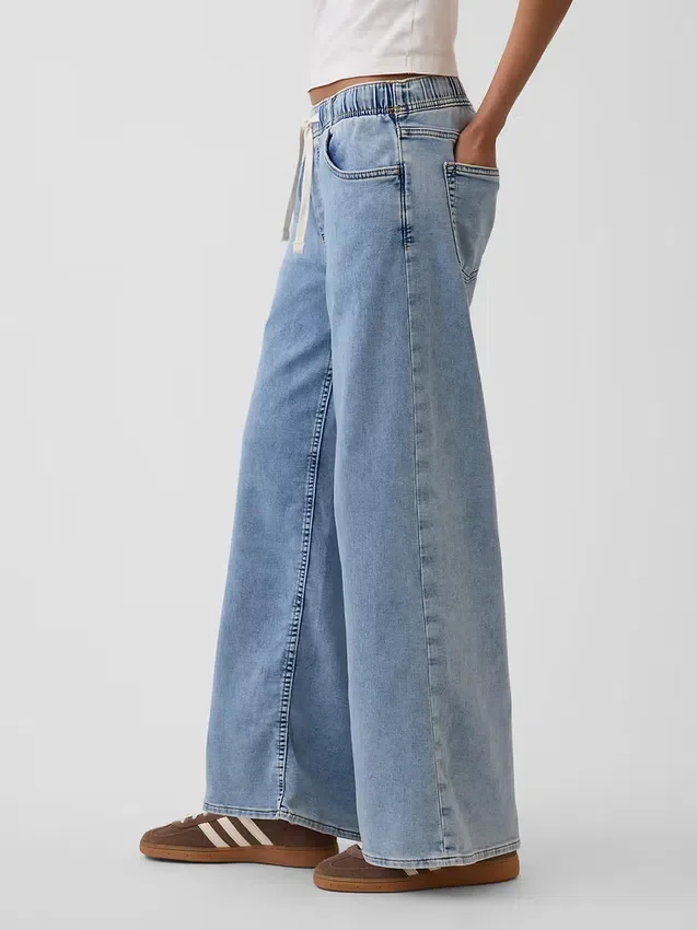 Jeans baggy ample en maille à taille mi-haute