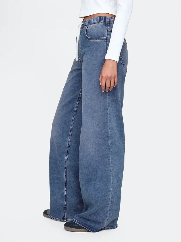 Jeans baggy ample en maille à taille mi-haute