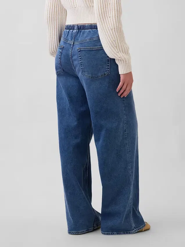 Jeans baggy ample en maille à taille mi-haute
