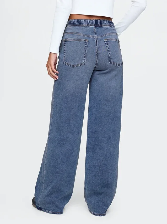 Jeans baggy ample en maille à taille mi-haute