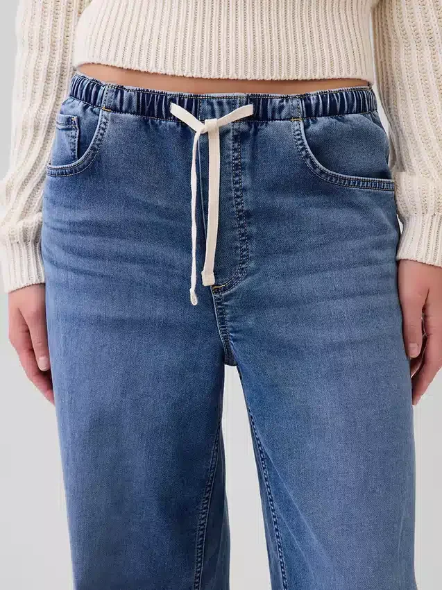 Jeans baggy ample en maille à taille mi-haute