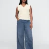 Jeans baggy ample en maille à taille mi-haute
