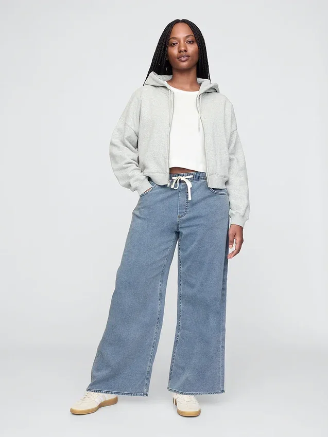 Jeans baggy ample en maille à taille mi-haute